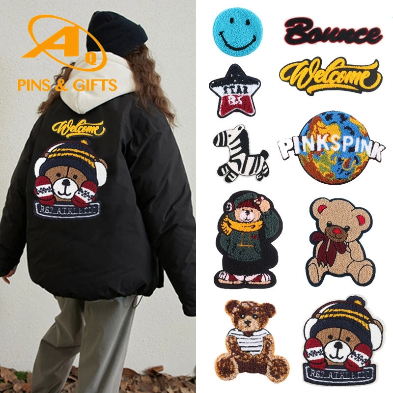 Wholesale Letter Embroidered Woven Silk & Embroidery Clothing Accessories Custom Iron on Sew on Chenille Patches Brand Badges Label for Hats