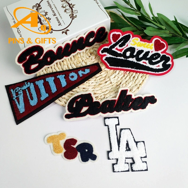 Wholesale Letter Embroidered Woven Silk & Embroidery Clothing Accessories Custom Iron on Sew on Chenille Patches Brand Badges Label for Hats