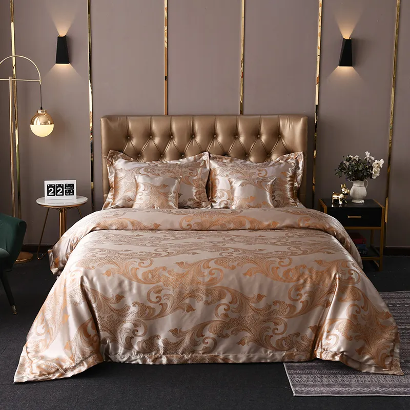 Set di biancheria da letto di lusso morbido in raso di seta jacquard classico di lusso Set di biancheria da letto copripiumino 4 pezzi 6 pezzi 8 pezzi 10 pezzi